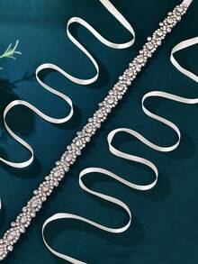 1件闪亮水晶长款婚纱腰带，舞台表演正式礼服配饰，价格实惠的新娘伴娘细腰带，节日礼物 - 米白色絲帶 - 查看 6