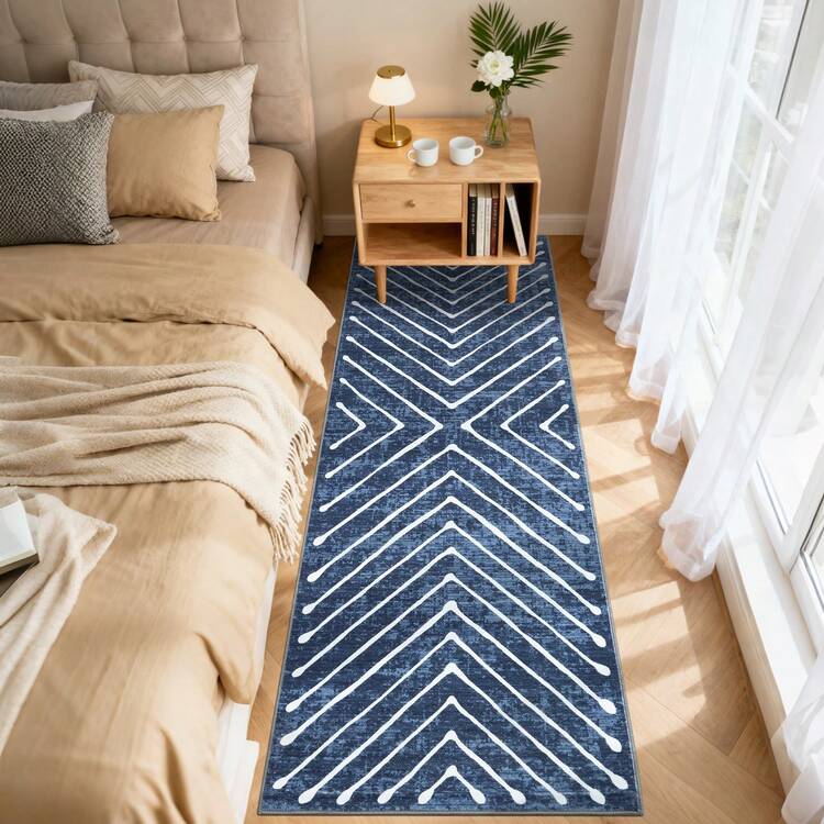 1Pcs Home Decor Large Area Rug For Living Room Modern Washable Rug Farmhouse Non Slip Non Shedding Throw Rugs Low Pile Stain Resistant Indoor Carpet For Bedroom Office Dining Room Runner For Enteryway Hallway - 藍色 - 查看 2