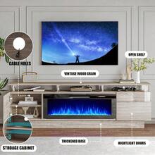 [2 Packages Shipping]70 Inch Fireplace TV Stand For TVs Up To 80 Inches, Stainless Steel Pipe,2-Tier Storage Cabinet, Living Room Media ,Contemporary Wood Entertainment Center With 36" Electric Fireplace & Remote,Thanksgiving,Christmas  Gift - 查看 4