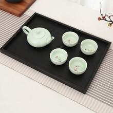 Black Wooden Rectangular Tray, For Tea Cups, Hotel, Salon, Wooden Plate, Square Coffee Tray - Black - View 4