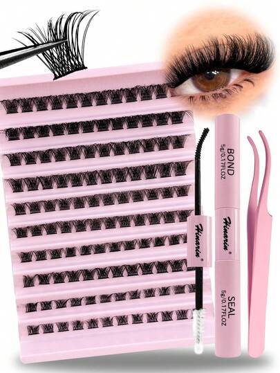 120 Pcs D Curl Lash Clusters Kit 8-16mm Eyelash Clusters DIY Eyelash Extensions Kit With Lash Bond And Seal,Tweezers For Fluffy DIY Lash Extension Clusters Kit,Lashes,Eyelashes,Fake Lashes