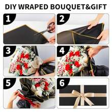 20 Shee Floral Wrapping Paper Waterproof Bouquet Wrapping 22.8x22.8IN Florist Supplies Packaging Paper DIY Gift Box Wedding And Birthday Gif Gold Edge Black - Vàng đen - Xem 6