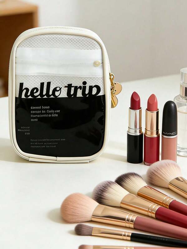 1pc Large Capacity Portable Transparent Waterproof Cosmetic Bag, Travel Toiletry Organizer Pouch. Compact And Lightweight Makeup Bag For Women, Provides Ample Space For Makeup Touch-Ups During Travel.