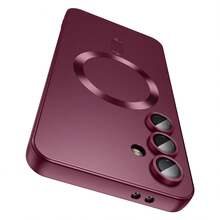 磁吸式 Galaxy A57 A37 A56 A36 A27 A26 A16 A17 A06 A07 S25 FE S26 相容手機殼【內建相機鏡頭保護蓋】超薄柔軟矽膠防震防摔金屬光澤軟殼，適用 S26 Ultra S25 Ultra S24 Ultra - 酒紅色 - 查看 1