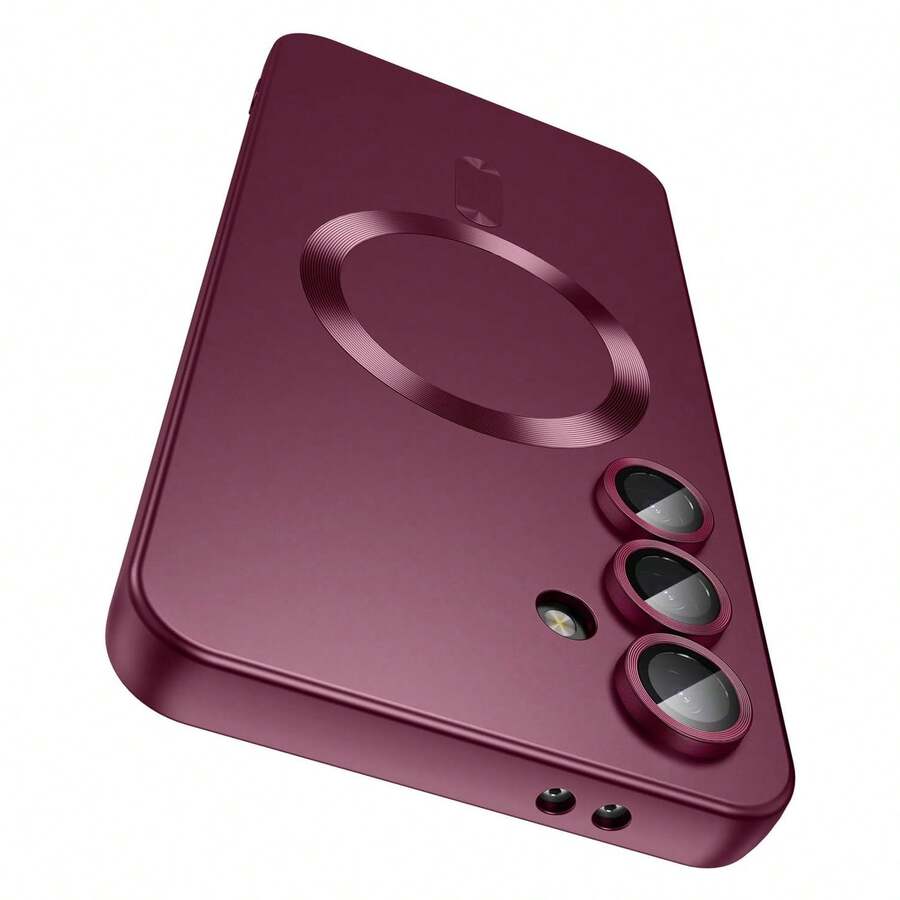 磁吸式 Galaxy A57 A37 A56 A36 A27 A26 A16 A17 A06 A07 S25 FE S26 相容手機殼【內建相機鏡頭保護蓋】超薄柔軟矽膠防震防摔金屬光澤軟殼,適用 S26 Ultra S25 Ultra S24 Ultra - 酒紅色 - 查看 1