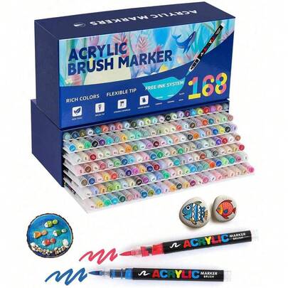 12-168pcs Acrylic Paint Pens, Fresh And Natural Style, Smooth And Fine Brush Strokes. Suitable For Teenagers To Decorate Rooms And Unleash Youthful Vitality; Illustrators Can Also Explore Unlimited Creativity In Daily Practice