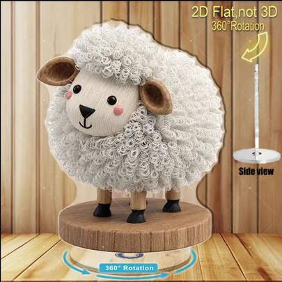 2D Rotating Sheep Figurine With 360° Rotating Base - Cute Cartoon Style Plush Sheep Desktop Decor, Durable Plastic Indoor/Outdoor Rotating Ornament, Suitable For Christmas/Easter Gifts, Farmhouse Style For Home, Office And Animal Lovers, 2D Flat Design
