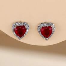 2pcs Women's Heart-Shaped Zirconia Earrings, Daily Wear Heart Stud Earrings - Earring - View 10