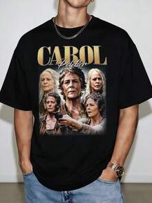 Camiseta de collage de personajes vintage de Carol Peletier de The Walking Dead, 100% algodón, camiseta de apocalipsis zombi - Negro - Ver 1
