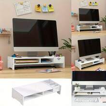 Computer Desktop Monitor Stand Laptop TV Display Screen Riser Shelf White, 49*21*11cm - White - View 6