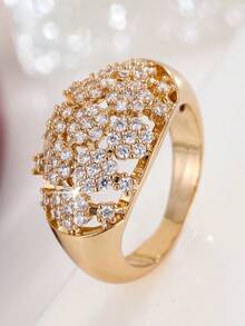 1pc Luxury Fully Paved Crystal Ring, Vintage Palace Style Exquisite Niche Design, Suitable For Daily Wear And Gatherings - Ring - View 8
