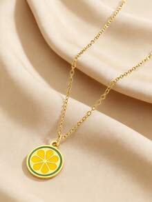 1pc Stainless Steel Necklace, Casual Elegant Luxury Strawberry & Cherry Fruit Design, Suitable For Women's Daily, Party, And Gift Giving - Multicolor - View 4