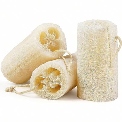 3 Pack Natural Loofah Body Scrubber Sponge, 5 Inches Organic Luffa For Exfoliating & Smooth Skin Cleansing, Ideal For Men & Women, Spa & Shower Use