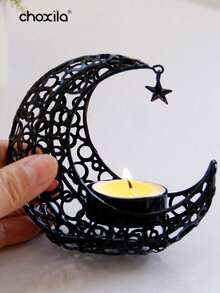 choxila 1pc Metal Candle Holder, Moon Candle Holder, Eid Ramadan Candle Holder, Decorative Metal Lantern For Gift And Coffee Table Centerpiece, Candlestick For Home, Office, Wedding Decorations - Moon Candle Holder - View 2