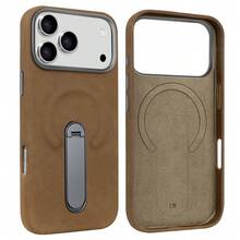 VIETAO Magnetic Wireless Charging Mobile Phone Case Compatible With Iphone 15 16 17 Pro Max Air Tumbled Leather 360 Degree Hidden Bracket Cell Phone Cover - Dark Brown - View 2