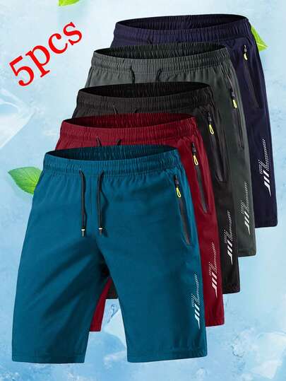 5条装男士夏季户外休闲速干网眼短裤，适合跑步、健身、运动、露营、徒步旅行和街头穿着