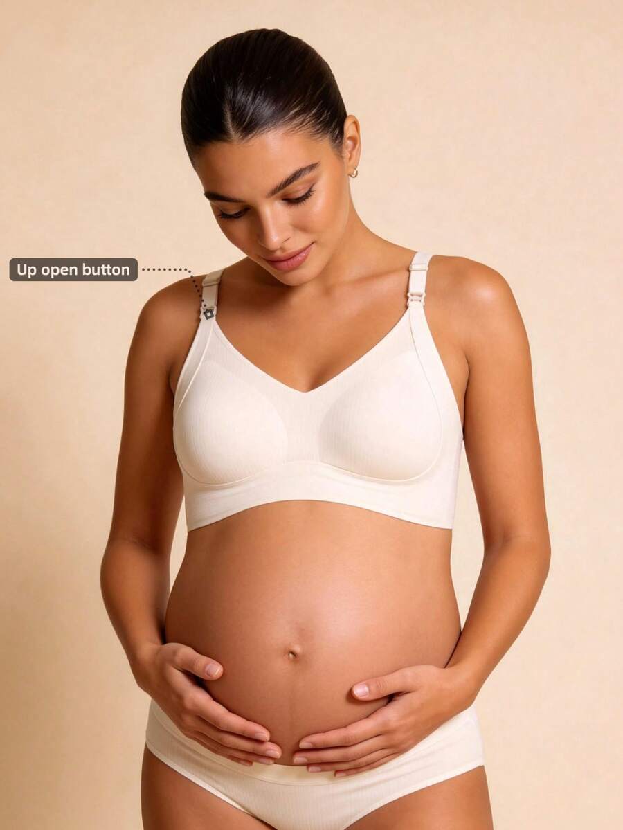 Sujetador de lactancia y maternidad Hart & Haze, sin cables, anti-caída, sujetador de amamantamiento posparto con diseño de elevación parcialmente fijo y apertura con clip - Blanco - Ver 1
