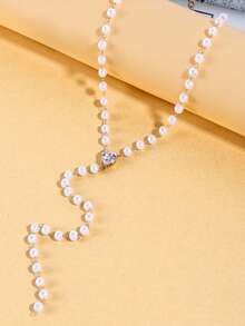 1pc Necklace, Minimalist Versatile Faux Pearl Bead Choker Necklace, Fashionable Retro Long Tassel Pendant Necklace - Multicolor - View 2