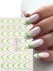 2pcs Green Ombre French Line Nail Stickers, Minimalist Wave Design Spring Nail Art Foil Decals - Green - View 3
