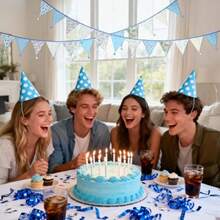 DG2PLUS 10.8Ft Cotton Triangle Bunting Banner 12pcs Blue Floral Fabric Pennant Flags With Tassels Double-Sided Fabric Banner Garland For Wedding Birthday Baby Shower And Nursery Decor - 藍色 - 查看 6