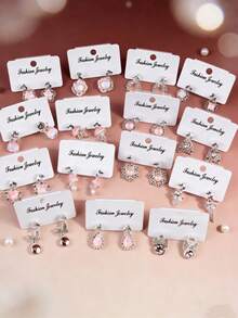 5对/套 精致时尚优雅水钻男女耳环 花朵蝴蝶月亮爱心几何形状 随机款式 浪漫约会情人节礼物 日常佩戴饰品 - 5對水鑽耳釘 - 查看 3