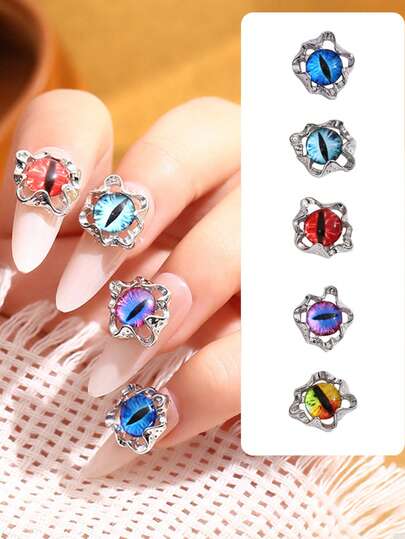 5件套恶魔之眼美甲装饰品，新款跨境美甲饰品，3D猫眼金属DIY美甲配件