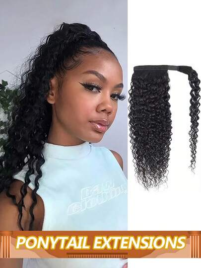 Water Wave Human Hair Wrap Around Ponytail Remy Hair Extensions Clip In Ponytail Hair Brazilian Curly Human Hair Extensions Natural Color For Women