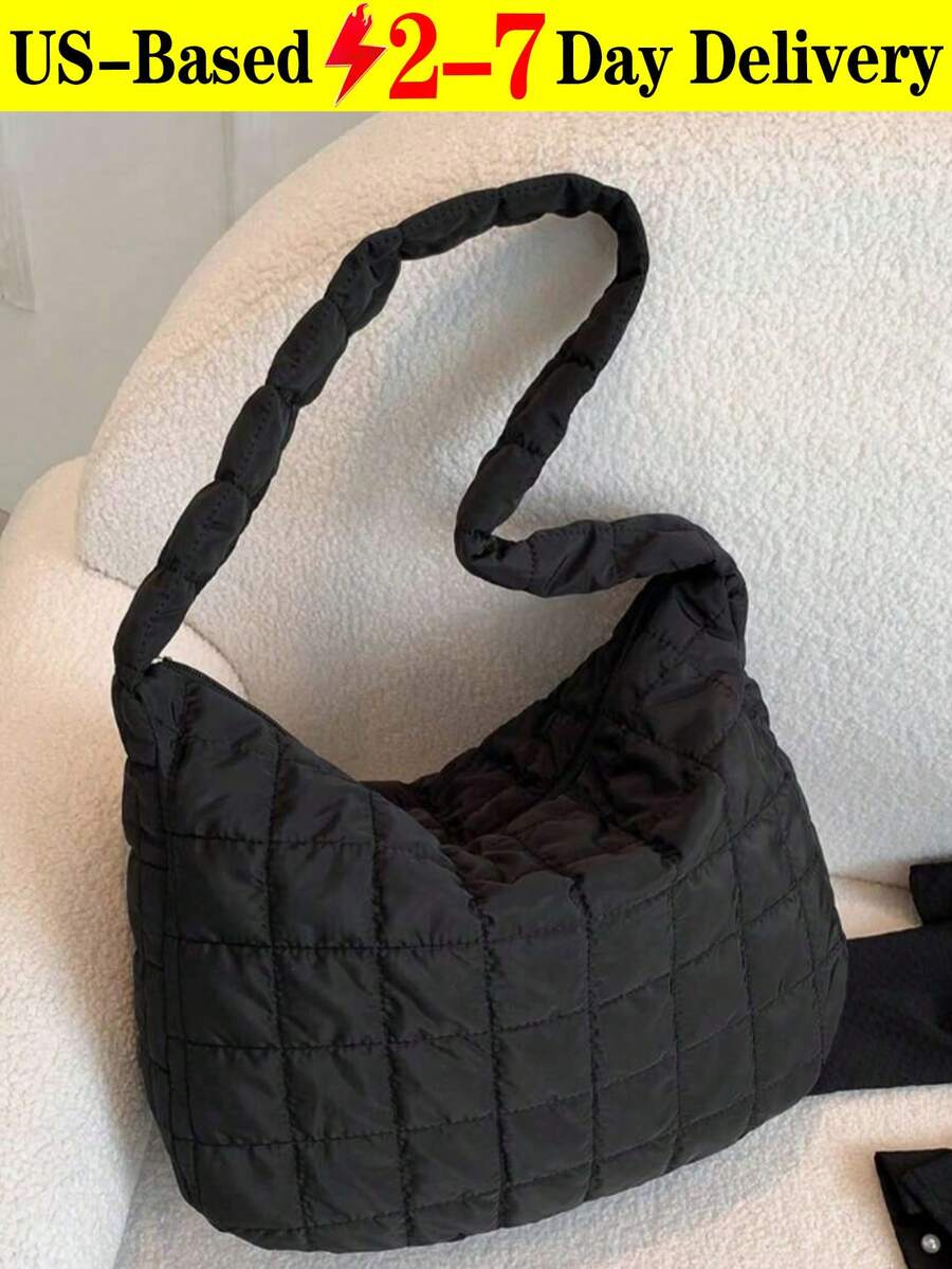 Large Tote Bag, Fashion Embroidered Women Casual Handbag, Dumpling Bag - 黑色 - 查看 1