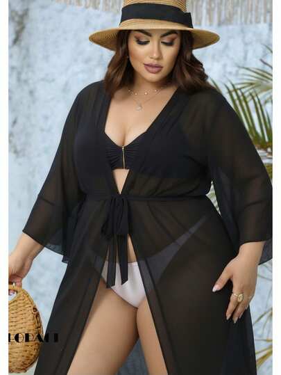 Quimono PLUS size saida de praia banho com cordão