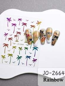 2/4 Sheets Summer Palm Tree Nail Art Stickers Holographic Tropical Vacation Nail Decals For DIY Nails - Multicolor - View 8