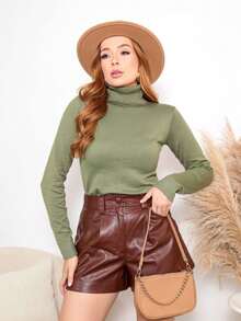 Women's Turtleneck Blouse, Ribbed Knit, High Neck, Long Sleeve, Thermal, Autumn/Winter - 巨像混合物 - 查看 4