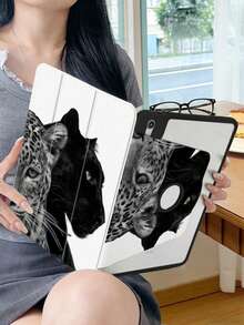 1个高清双面印花黑色猎豹纹平板电脑保护套，适用于2025年10月9日/11日款平板电脑，透明亚克力后盖，2026新款，自动唤醒/睡眠功能，多角度支架带笔槽，办公学习必备，非磁性保护套，2026新年礼物 - 黑色 - 查看 6