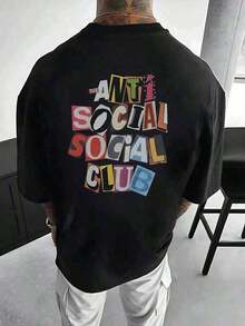 Men's T-Shirt With Double-Sided Print, Colorful Anti-Social Club Pattern, Comfortable And Stylish. - màu đen - Xem 4