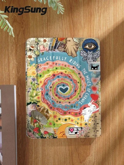 Kingsung Cute Collage Pattern Tablet Case, Compatible With 9.7/10.2/10.5/10.9/12.9/Pro 11, 10th Generation, Compatible With Samsung Galaxy Tab S6 Lite 10.4-Inch, Compatible With Kindle Paperwhite 12th Gen 2024, Kindle (11th Generation) 2022 Version, Kindle Colorsoft Signature Version, Soft Fall Protection, Smart Stand/Automatic Wake-Up/Sleep
