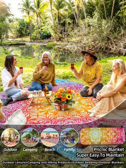 1pc New Outdoor Waterproof Anti-Sand Digital Printed Picnic Mat/Beach Towel, Fashionable And Fresh Pattern, Suitable For Outdoor Camping And Picnics (100g Fabric Weight)