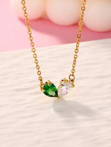 4 Estilos Colar Gargantilha Pingente Coração Zircônia Gota d'Água em Aço Inoxidável Colorido, Banhado a Ouro 18K Anti-Desbotamento, Joia de Casamento Noivado Acessório de Feriado, Presente do Dia das Mães/Melhor Amiga - Multicolorido - Visão 7