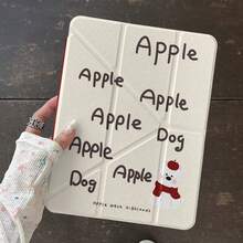 可爱卡通红苹果和小狗图案保护套，兼容苹果第11代、Pro 2025新款、第10代、Air 7/6、11英寸平板电脑，时尚保护套，带笔槽 - 白色 - 查看 8