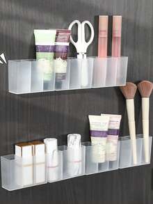 1pc Wall-Mounted Compartment Mirror Cabinet, No Drilling Required, Small Items Organizer Box For Tweezers, Scissors, Eyebrow Pencils, Makeup Brushes, Lipstick - View 6