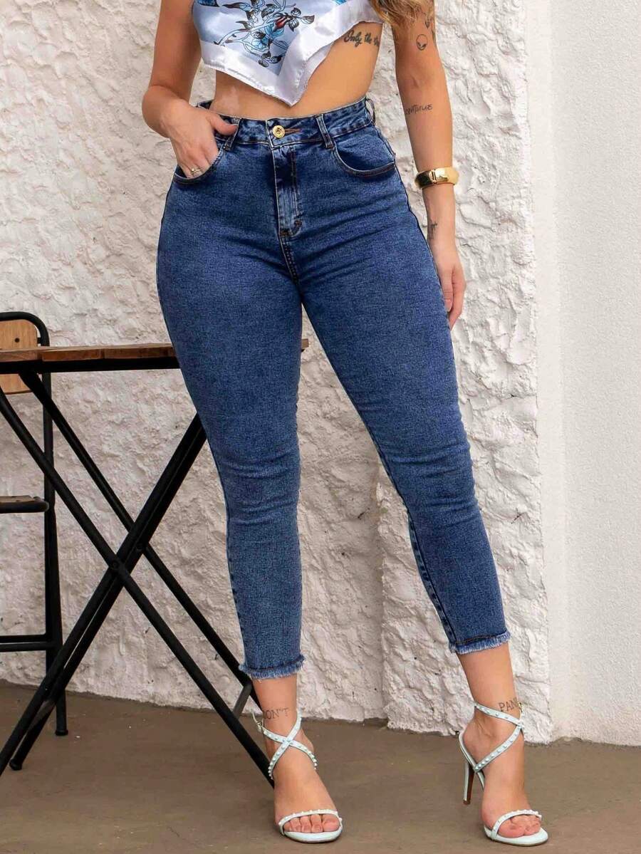 Women's Capri Jeans With Lycra That Lifts The Buttocks. 6919 - Rửa tối - Xem 1