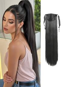 Extensión del pelo largo recto coleta sintético - Negro - Ver 9