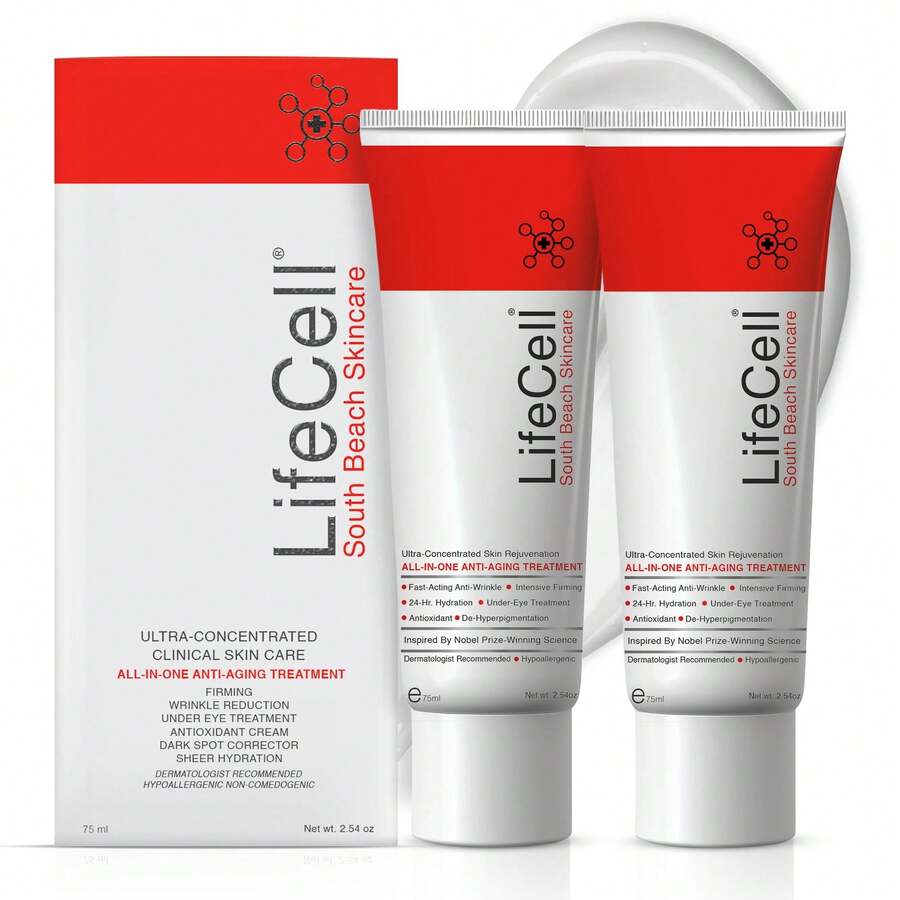LifeCell All In One Anti-Aging Cream – Reduces Wrinkles, Fine Lines, Dark Circles & Sun Damage – Retinol, Vitamin C, DMAE & Hyaluronic Acid – Fragrance-Free, For All Skin Types (2.54oz), 2-Pack - Bộ 2 cái - Xem 1