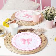 25pcs Bow Dessert Plates, Pink Theme Tableware With Napkins For Special Events - Pink - View 1