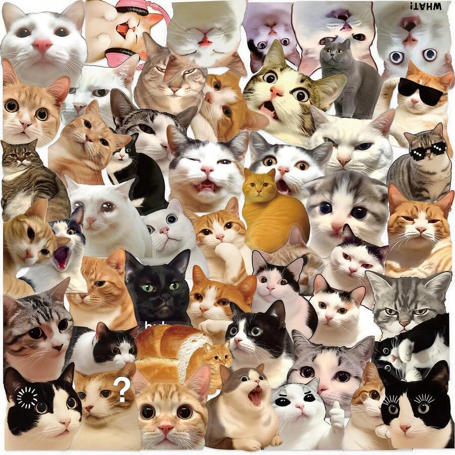 50 Pcs Transparent Retro Cartoon Cat PET Waterproof Stickers - DIY Decor Decals For Journals, Guitars & Notebooks - 50 PCS - View 1