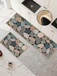 3.5毫米厚橡胶亚麻厨房地垫，多色石纹马赛克风格吸水厨房地毯，包边设计防止脱皮，吸水易清洁，亚麻表面中间填充海绵，底部为橡胶材质，适用于厨房、浴室、洗衣房、走廊、客厅等场所。 - 彩色 - 查看 11