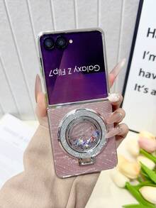 Galaxy Z Flip7/Z Flip6/Z Flip5/Z FE Folding Phone Case, Women's Fashion Cute Lightweight Protective Cover, Personalized Design, Electroplated Feather Pattern Glitter Kickstand Case, Suitable As Gift - Multicolor - View 18