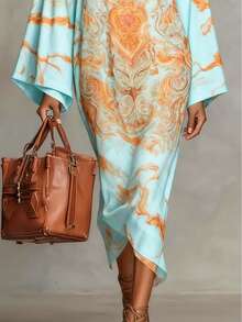 Đầm dài Kaftan thanh lịch dành cho nữ, kiểu Bohemian cổ đứng với vạt bất đối xứng, thích hợp cho mùa xuân. - Nhiều màu - Xem 4