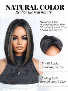 12英寸多色分缝波波头假发，女士假发，耐热合成假发，适合节日、旅行、化装舞会、派对、日常佩戴、音乐节、婚礼季、女孩节日礼物 - 彩色 - 查看 3