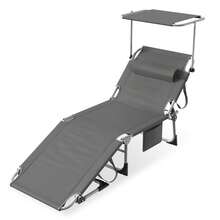 Folding Sun Lounger With Canopy And Side Pocket, 195 X 68 Cm, Weatherproof, Stable Beach Chair With Sun Protection And Adjustable Backrest, Maximum Load 150 Kg - A - View 15