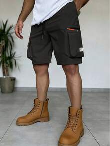 男士工装短裤，实用多口袋设计 - 黑色 - 查看 2