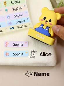 1pc Customizable Name Stamp + 100pcs Stickers, Personalized Name Stamp For Clothing, Signature Stamp, Cartoon Animal Stamp, Customizable, Birthday Gift, Crocodile/Rabbit/Bear, Cute, Reusable, Envelopes, Invitations, Teachers, Family Gifts - Style a - View 6
